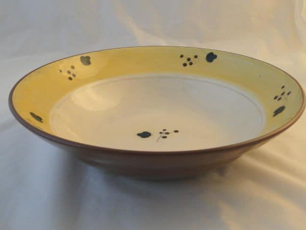Poole Pottery Terracotta Salad or Fruit Serving Bowls. Yellow Rimmed