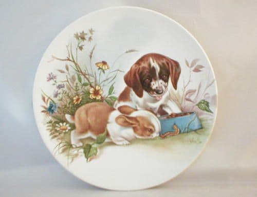 Poole Pottery Transfer Plate, Puppy and Rabbit