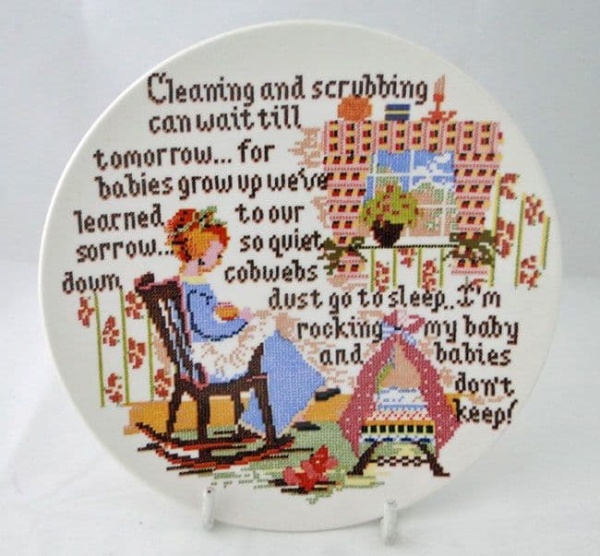 Poole Pottery Transfer Plate, Sampler Series, ''Cleaning and Scrubbing