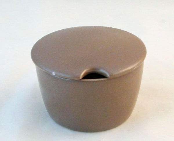 Poole Pottery Twintone Mushroom and Sepia Lidded Condiment Pot