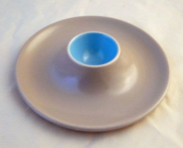 Poole Pottery Twintone Sky Blue and Dove Grey Combined Egg Cup and Plate