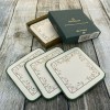 Johnson Brothers (Bros) Eternal Beau Boxed Set of 6 Square Coasters (Green Trim)