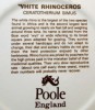 Poole Pottery Transfer Plate, White Rhinoceros