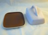 Poole Pottery Twintone Mushroom and Sepia (C54) Small Cheese Dishes, Contour Shape