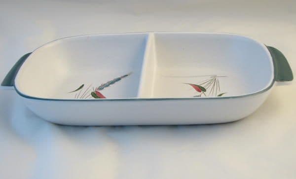 Denby Pottery Greenwheat Rectangular Open Divided Vegetable Serving Dish
