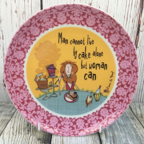 Johnson Brothers. Born to Shop 8'' Plate, ''Man cannot live by cake alone''