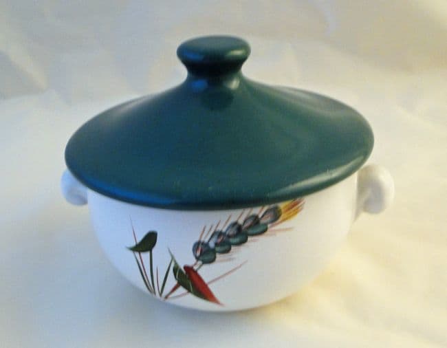 Denby Pottery Greenwheat Lidded Lug Handled Soup Bowls