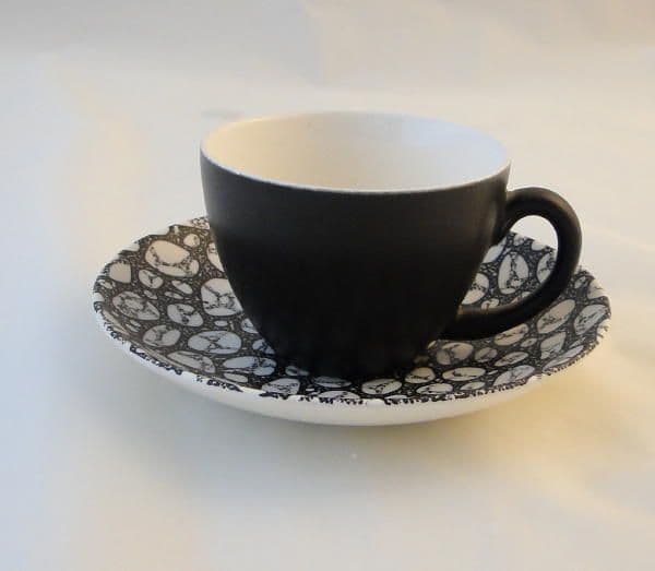Poole Pottery Black Pebble Demi-tasse Coffee Cups and Saucers