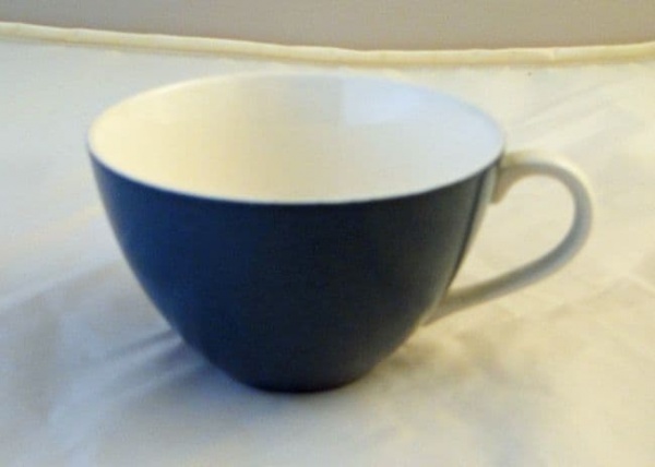 Poole Pottery Blue Moon Streamline Shaped, White Handled Breakfast Cups