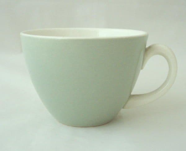 Poole Pottery Cameo Celadon Standard Shallow Style Cups (Streamline Shape) with White Handles