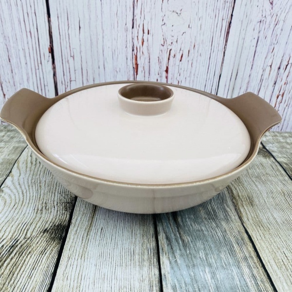 Poole Pottery Contour Shaped Mushroom & Sepia Lidded Serving Dish (Sepia inside lid handle)
