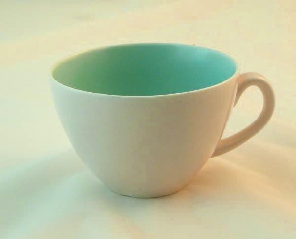 Poole Pottery Ice Green and Mushroom Wide Style Tea  Cups