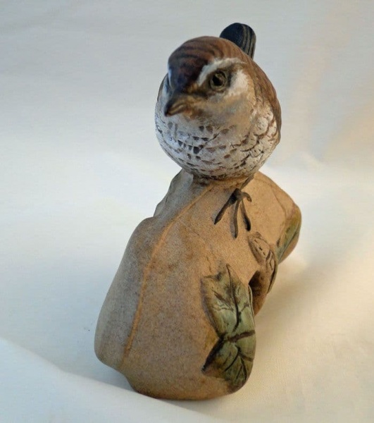 Poole Pottery Stoneware, Acrylic Painted Wren on a Shoe