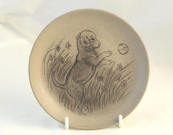 Poole Pottery Stoneware Plate, Beagle Puppy Playing with Ball