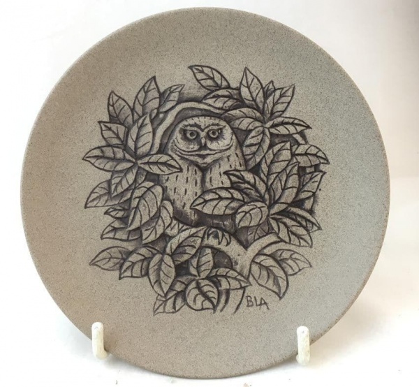 Poole Pottery Stoneware Plate,  Owl Peering Through the Foliage
