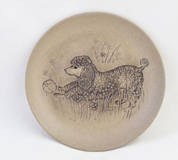 Poole Pottery Stoneware Plate, Poodle Playing with Ball