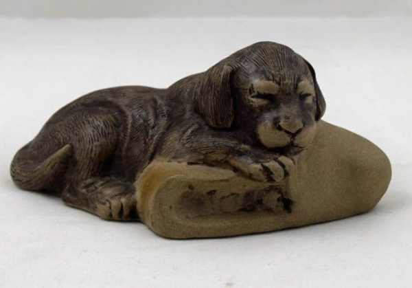 Poole Pottery Stoneware Sculpture, Puppy with a Slipper