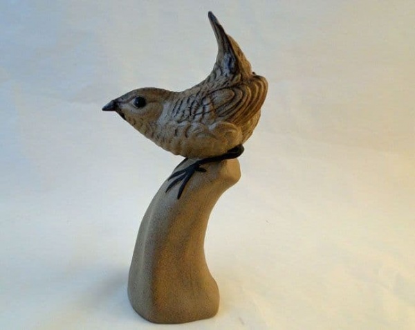 Poole Pottery Stoneware Sculpture, Wren on Stump