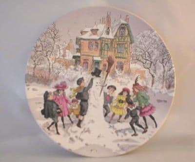Poole Pottery Transfer Plate, Children Playing with Snowman
