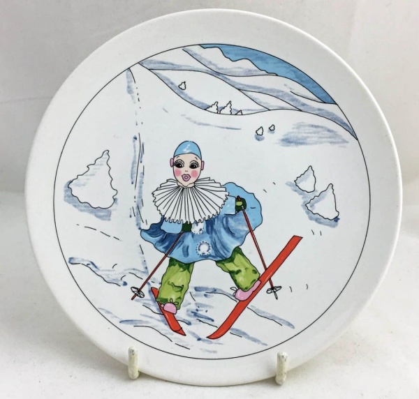Poole Pottery Transfer Plate, Clown on Skis