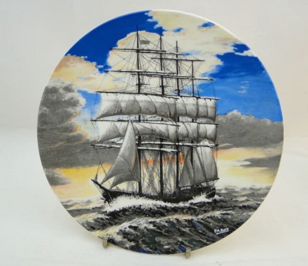 Poole Pottery Transfer Plate, Howard D. Troop - A Four Masted Barque