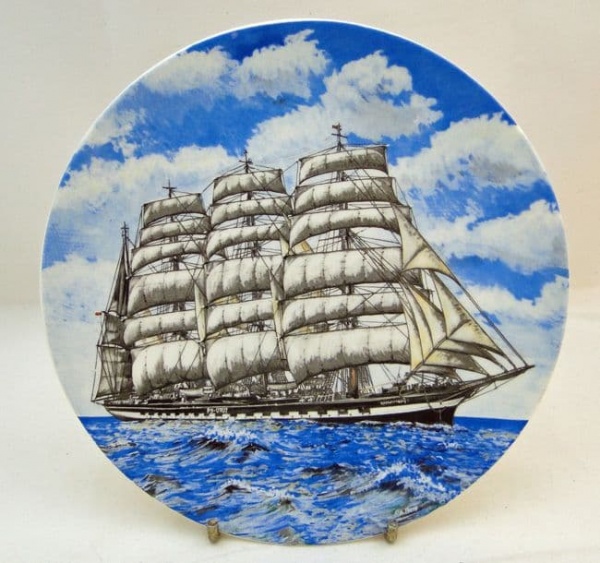 Poole Pottery Transfer Plate, Krusenstern - A Four Masted Barque
