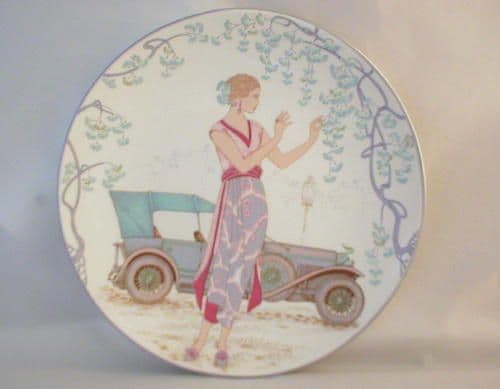 Poole Pottery Transfer Plate, Lady With Car (160)