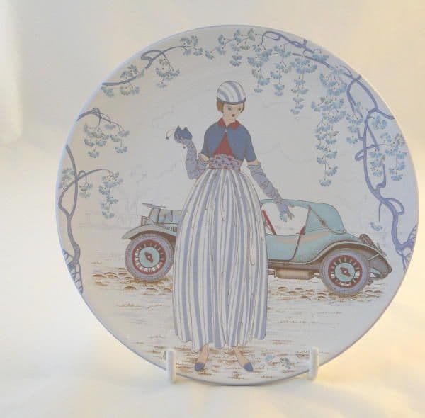 Poole Pottery Transfer Plate, Lady With Car (163)