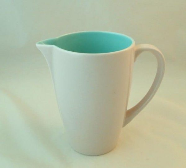 Poole Pottery Twintone Ice Green and Mushroom Streamline One Pint Milk Jug