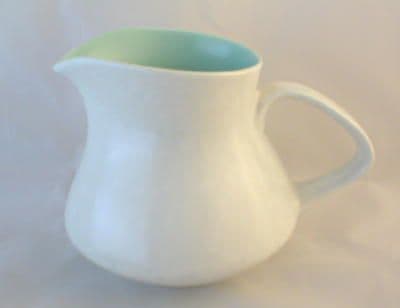Poole Pottery Twintone Ice Green and Seagull Contour Milk Jugs