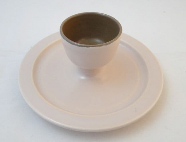 Poole Pottery Twintone Mushroom and Sepia (C54) Early Saucer Style Egg Cup