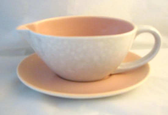 Poole Pottery Twintone Peach Bloom and Seagull Gravy Jug and Stand