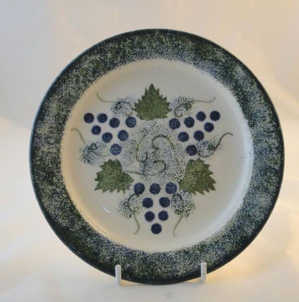 Poole Pottery Vineyard Tea Plates, Wide Green Rimmed
