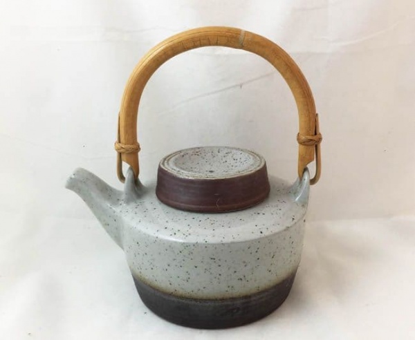 Purbeck Pottery, Portland Pattern, Smaller Tea Pot With Wicker Handle