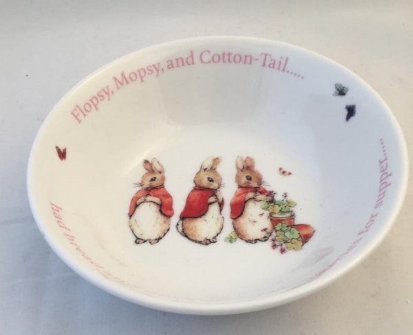 Wedgwood, Beatrix Potter, Peter Rabbit Dessert Bowls, Flopsy, Mopsy and Cotton Tail.
