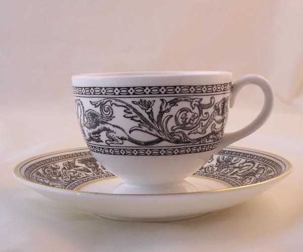 Wedgwood Black Florentine Cups and Saucers (W4312)